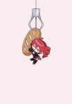  &gt;_&lt; 1girl ahoge belt black_shirt black_skirt black_thighhighs blush brown_background chibi chibi_only crane_game detached_sleeves dress drill_hair food full_body hair_between_eyes highres holding holding_food kasane_teto kasane_teto_(utau) miniskirt open_mouth red_belt red_hair shirt simple_background skirt sleeveless sleeveless_dress solo sweat thighhighs twin_drills uparupa_04 utau zettai_ryouiki 
