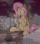  2019 bat_pony bus city cutie_mark destruction detailed_background equid fangs feathered_wings feathers feral flutterbat_(mlp) fluttershy_(mlp) friendship_is_magic hi_res hooves macro mammal my_little_pony outside rapidstrike tree vehicle vore wings 