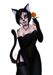  2019 absurd_res accessory alpha_channel anthro bodypaint bone clothed clothing day_of_the_dead dress face_paint felid feline female flower garter_belt garter_straps gloves hair handwear hi_res legwear leonarockera mammal moira plant simple_background skull skull_face_paint smile solo sugar_skull transparent_background 