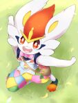 3:4 3_fingers 4rurui ambiguous_gender bird&#039;s-eye_view bow_tie buckteeth cinderace clothing easter easter_egg feral fingers footwear fur generation_8_pokemon hi_res high-angle_view holidays legwear looking_up nintendo open_mouth overalls pattern_clothing pattern_footwear pattern_legwear pattern_socks pink_bow_tie pokemon pokemon_(species) rabbit_ears red_eyes running smile socks solo striped_clothing striped_footwear striped_socks stripes teeth white_body white_fur