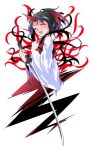  1girl ^_^ black_hair blush closed_eyes commentary_request dairi full_body ghost_tail hair_ribbon holding holding_sword holding_weapon horns japanese_clothes katana kimono konngara_(touhou) large_variant_set long_sleeves open_mouth ponytail red_horns red_kimono red_ribbon ribbon sash short_hair simple_background single_horn smile solo sword tachi-e touhou touhou_(pc-98) transparent_background variant_set weapon white_sash white_sleeves wide_sleeves 