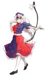  1girl alphes_(style) arrow_(projectile) black_shoes blue_dress blue_hat bow bow_(weapon) braid breasts collared_dress commentary_request constellation_print cross cross_print curtained_hair dairi drawing_bow dress flats floating_hair full_body grey_eyes hair_tie half-closed_eyes hand_up hat highres holding holding_arrow holding_bow_(weapon) holding_weapon large_breasts large_variant_set long_hair looking_at_object multicolored_dress no_nose nurse_cap outstretched_arm pantyhose parody parted_lips print_dress puffy_short_sleeves puffy_sleeves red_cross red_dress shaded_face shoes short_sleeves sidelocks simple_background single_braid smile solo standing style_parody tachi-e tiptoes touhou transparent_background variant_set very_long_hair weapon white_bow white_hair white_pantyhose white_petticoat yagokoro_eirin 