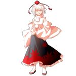  1girl alphes_(style) closed_eyes commentary_request dairi detached_sleeves facing_viewer full_body hat inubashiri_momiji large_variant_set leaf_print long_skirt maple_leaf_print parody pom_pom_(clothes) sandals short_hair skirt smile socks solo standing straight-on style_parody tachi-e tokin_hat touhou transparent_background turtleneck variant_set white_hair white_socks 