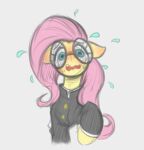 2024 ather_os blush bodily_fluids cosplay crossover crossover_cosplay dandadan digital_drawing_(artwork) digital_media_(artwork) equid equine eyewear female feral fluttershy_(mlp) friendship_is_magic fur glasses grey_background hasbro hi_res hooves ken_takakura long_mane looking_at_viewer mammal mane my_little_pony open_mouth pink_mane round_glasses simple_background solo sweat sweatdrop teal_eyes yellow_body yellow_fur