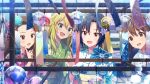  4girls black_hair blonde_hair blue_kimono blush brown_eyes brown_hair commentary_request floral_print floral_print_kimono flower game_cg green_eyes green_kimono hagiwara_yukiho hair_flower hair_ornament hand_up hoshii_miki idolmaster idolmaster_(classic) idolmaster_million_live! idolmaster_million_live!_theater_days japanese_clothes kikuchi_makoto kimono long_hair looking_at_object minase_iori multiple_girls obi official_art open_mouth pink_flower print_kimono purple_eyes purple_flower purple_kimono sash short_hair smile third-party_source 