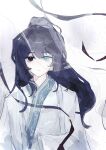  1boy black_eyes black_hair blue_eyes chinese_clothes coat hanfu heterochromia highres hong_lu_(project_moon) limbus_company long_hair long_sleeves looking_at_viewer male_focus official_alternate_costume project_moon s1nnis1 simple_background solo upper_body very_long_hair white_background white_coat white_hanfu 