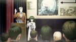  1boy 1girl 6+others alexis_leskinen bald blonde_hair blunt_bangs brown_jacket buttons closed_mouth clothing_request coat collar collarbone collared_shirt computer crowd curtains dress flat_chest from_behind game_cg glasses green_collar green_eyes green_hair green_trim grey_dress grin hand_up height_difference highres hiyajou_maho holding holding_tablet_pc hood hood_down hoodie huke jacket lab_coat lapels laptop long_hair long_sleeves looking_at_another messy_hair microphone multiple_others nape non-web_source notched_lapels official_art presentation rabbit_zipper ringed_eyes shirt short_hair smile square_pupils standing steins;gate steins;gate_0 tablet_pc thick_eyebrows very_long_hair very_short_hair white_coat white_shirt 