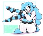 2025 anaugi anthro blep blue_hair bottomwear bovid breasts caprine cjk_character clothed clothing female fur hair hands_on_legs hi_res holding_legs_up japanese_text legs_together legs_up legwear long_hair looking_at_viewer mammal panties pattern_bottomwear pattern_clothing pattern_legwear pattern_panties pattern_stockings pattern_underwear pinup pose sheep shep_(anaugi) side_boob simple_background sitting solo stockings striped_bottomwear striped_clothing striped_legwear striped_panties striped_stockings striped_underwear stripes tail text tongue tongue_out topless underwear white_background white_body white_fur wool_(fur)