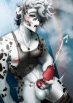 ahegao anthro athletic_wear balls bodily_fluids canid canine canis cum cumshot dalmatian domestic_dog ejaculation fluffy fluffy_hair fushha genital_fluids genitals gym gym_shower hair hi_res jackthedalmatian looking_pleasured male mammal masturbation muscular muscular_male nipple_piercing nipples piercing public public_nudity solo solo_focus