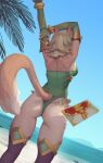 afk_(series) afk_journey animal_ears arm_up ass beach breasts cat_ears cat_girl cat_tail detached_sleeves envelope fingerless_gloves furry furry_female gloves green_leotard highres huge_ass image_sample lenya_(afk) leotard non-web_source ocean palm_tree short_hair sideboob stretching tail thighhighs tree 