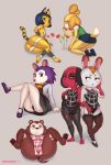  3_toes animal_crossing ankha_(animal_crossing) anthro apron apron_only barefoot black_body black_clothing black_eyes black_fur black_nose black_pawpads brown_body brown_fur brown_hair camel_toe canid canine canis chelodoy cherry_(animal_crossing) clothed clothing dipstick_ears dipstick_tail domestic_cat domestic_dog ear_piercing english_text eulipotyphlan eyeliner felid feline felis female floppy_ears flower footwear fur green_eyes grey_background hair hedgehog hi_res hindpaw isabelle_(animal_crossing) kneeling labelle_able lagomorph leaning leaning_back leporid light_fur long_ears looking_at_viewer lying makeup mammal mostly_nude multicolored_body multicolored_ears multicolored_fur multicolored_tail multiple_images nintendo noseless on_side pale_fur pawpads paws piercing pink_nose plant pseudo_hair purple_body purple_clothing purple_footwear purple_fur purple_shoes rabbit red_body red_fur sable_able shih_tzu shoes short_tail signature simple_background sitting spots spotted_body spotted_fur standing teal_eyes text tiffany_(animal_crossing) toes toy_dog two_tone_body two_tone_fur video_games white_body white_fur wide_hips wrappings yellow_body yellow_fur 