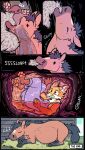 absurd_res anthro ash_(ashtailfox) beady_eyes biped black_eyes black_hair bodily_fluids brown_body brown_fur canid canine clothing colbycat comic digestion digestion_noises duo equid equine feral fox fur grey_body grey_fur hair hay hi_res horse imminent_death inside_stomach inside_throat internal male mammal orange_body orange_fur overalls overalls_only pawpads peril pink_pawpads quadruped saliva sleeping slurping sound_effects stomach_acid swallowing vore vowelless vowelless_sound_effect white_body white_fur zzz