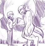2021 anthro biped breasts canid canine canis clothed clothed_human clothing collar digitigrade duo eye_contact female full_moon hair hand_on_hip hi_res holding_leash holding_object human leash leashed_collar looking_at_another mammal monochrome moon mythological_canine mythological_creature mythology night nude_anthro outside perfectduwang plant plantigrade ponytail sharp_teeth side_view sketch smile snout standing tail teeth tree werecanid werecanine werecreature werewolf wolf