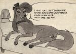 anatomically_correct anatomically_correct_anus anatomically_correct_vulva animal_genitalia animal_vulva anus canid canine canine_vulva canis dialogue disney dixie_(tfath) domestic_dog female feral furniture genitals graphite_(artwork) hi_res hunting_dog lamp mammal paws saluki sighthound sofa solo speech_bubble the_fox_and_the_hound the_fox_and_the_hound_2 traditional_media_(artwork) vinadog