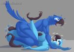 absurd_res anthro avian avian_feet balls beak big_balls big_breasts big_butt bird blu_(rio) blue_body blue_sky_studios breasts butt claws dominant dominant_male duo feathers female from_front_position genitals green_eyes happy happy_sex heart_symbol hi_res jewel_(rio) macaw male male/female mating_press muscular muscular_male neotropical_parrot nipples onomatopoeia orange_eyes parrot pecs rio_(series) seductive sex simple_background sound_effects spix&#039;s_macaw tail tail_feathers text thelordjoshua1 toe_claws tongue tongue_out true_parrot watermark