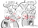 2024 anthro aroused_smile biped blush blushing_profusely clothed clothing dialogue duo electronics embarrassed english_text female lagomorph leporid looking_at_porn male mammal mouse murid murine panken phone pornography profanity rabbit requesting rodent sex_request text