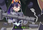  2girls bazooka_(gundam) cape commentary_request conch_(gundam) gundam gundam_gquuuuuux highres himiya_jouzu holding holding_weapon kycilia_zabi long_hair mecha_pilot_suit military_uniform multiple_girls normal_suit_(gundam) nyaan_(gundam_gquuuuuux) open_mouth rocket_launcher rpg_(weapon) science_fiction shaking surprised sweatdrop weapon wide-eyed yellow_eyes zeon 