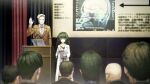 1boy 1girl 6+others alexis_leskinen bald blonde_hair blunt_bangs brown_jacket buttons closed_mouth clothing_request coat collar collarbone collared_shirt computer crowd curtains dress flat_chest from_behind game_cg glasses green_collar green_eyes green_hair green_trim grey_dress grin hand_up height_difference highres hiyajou_maho holding holding_tablet_pc hood hood_down hoodie huke jacket lab_coat lapels laptop long_hair long_sleeves looking_at_another messy_hair microphone multiple_others nape non-web_source notched_lapels official_art presentation rabbit_zipper ringed_eyes shirt short_hair smile square_pupils standing steins;gate steins;gate_0 tablet_pc thick_eyebrows very_long_hair very_short_hair white_coat white_shirt 