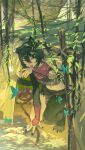  1girl absurdres animal_ears black_hair black_nails blue_butterfly bug butterfly cat_ears cat_girl dungeon_meshi hair_between_eyes highres izutsumi midriff navel omurice_(304975636) red_scarf scarf short_hair smile solo tongue tongue_out walking_mushroom_(dungeon_meshi) yellow_eyes 