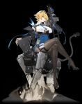  1girl black_background full_body girls&#039;_frontline girls&#039;_frontline_2:_exilium highres mole mole_under_eye nikketa_(girls&#039;_frontline_2) non-humanoid_robot official_art pantyhose robot robot_animal robot_dog simple_background sitting_on_robot solo third-party_source vsk-94 vsk-94_(girls&#039;_frontline) 