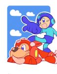  air-city black_nose blue_eyes blush canid canine capcom cloud duo flying machine male mammal mega_man_(character) mega_man_(series) open_mouth robot rush_(megaman) tongue tongue_out video_games 