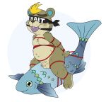 animal_crossing anthro ball_gag balls bdsm beaver belly blindfold blonde_hair blush bondage bound brown_body brown_fur c.j._(animal_crossing) flaccid foreskin freckles fur gag genitals hair hi_res male mammal nintendo nipples nude penis restraints rodent rope rope_bondage slightly_chubby solo tbid
