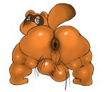  2019 all_fours animal_crossing anthro anus backsack balls barefoot big_balls big_butt blue_eyes brown_anus brown_body brown_fur bubble_butt butt fur half-closed_eyes hi_res looking_at_viewer looking_back male mammal nintendo nude presenting presenting_anus presenting_hindquarters procyonid puffy_anus raccoon round_ears simple_background sinood1e solo thick_thighs tom_nook_(animal_crossing) video_games white_background 