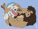 2024 4:3 animal_genitalia animal_penis anthro anthro_on_anthro arm_tuft artist_name barazoku big_penis biped bird&#039;s-eye_view blue_background blue_body blue_eyes blue_fur body_hair brown_body brown_fur brown_mane canid canine canine_genitalia canine_penis canis chest_hair claws duo elbow_tuft erection feet felid finger_claws fingers fur genital_piercing genitals grey_body grey_fur happy_trail heterochromia high-angle_view humanoid_feet humanoid_hands imminent_oral interspecies knot knotted_penis lion looking_at_another male male/male mammal mane mismatched_genitalia mismatched_penis multicolored_body multicolored_fur open_mouth pantherine pawpads penis penis_piercing piercing plantigrade pubes silus_bauer simple_background tail teeth text toe_claws toes tongue tuft vein veiny_penis wadaji white_body white_fur wolf yellow_eyes