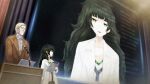  alexis_leskinen blonde_hair blunt_bangs brown_jacket collar collarbone collared_shirt dress flat_chest from_side frown game_cg green_collar green_eyes green_hair green_trim grey_dress highres hiyajou_maho hiyajou_maho_(salieri) holding holding_tablet_pc huke jacket lab_coat lapels long_hair long_sleeves looking_at_another looking_at_viewer messy_hair non-web_source notched_lapels official_art open_clothes open_mouth podium presentation ringed_eyes shirt short_hair smile square_pupils steins;gate steins;gate_0 tablet_pc thick_eyebrows tongue very_long_hair very_short_hair white_shirt 