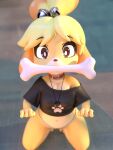 3:4 animal_crossing begging begging_pose bell blender_(artwork) blender_cycles bone canid canine canis clothing collar digital_media_(artwork) domestic_dog female hi_res isabelle_(animal_crossing) looking_at_viewer mammal mereo nintendo one_shoulder_out pose short_stack solo underwear