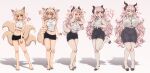 2025 4_tails absurd_res animal_humanoid anthro barefoot big_breasts black_bottomwear black_clothing black_shorts blonde_hair blush bottomwear bovid breast_expansion breasts canid canid_humanoid canine canine_humanoid caprine clothing digital_media_(artwork) expansion eyewear feet female fox_humanoid fur glasses goat growth hair hair_expansion hi_res hooves horn horn_growth humanoid humanoid_to_anthro interrobang long_hair looking_at_viewer mammal mammal_humanoid multi_tail on_one_leg open_mouth pushpup round_glasses sequence shorts simple_background skirt smile solo species_transformation standing surprised tail tail_shrink transformation white_background
