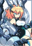  1girl aqua_trim artist_name bare_legs black_dress blonde_hair blue_eyes border closed_mouth colored_lineart commission copyright_notice cosmic_break cowboy_shot deformed dress framed_breasts frown grey_background grey_border half-closed_eyes highres looking_at_viewer mechanical_arms outline panties revastera second-party_source short_dress silva_(cosmic_break) sleeveless sleeveless_dress solo sparkle thigh_strap underwear white_outline white_panties 