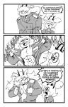 2025 4_fingers abs anaugi angry annoyed anthro antlers border bovid caprine clothing comic dialogue duo ear_piercing english_text eyes_closed eyewear fingers geisuke_(anaugi) glasses gloves goat greyscale handwear hi_res horizontal_pupils horn jackalope lagomorph male mammal monochrome muscular muscular_male necktie open_mouth open_smile pecs piercing pupils round_glasses screaming simple_background smile speech_bubble starry_eyes suit text torn_clothing uniform white_background white_border wyatt_(anaugi)