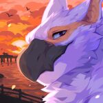 1:1 anthro blue_eyes capcom corzh77 flying_wyvern fur glistening glistening_eyes hi_res looking_at_viewer male markings monster_hunter mouth_closed nargacuga orange_inner_ear orange_markings outside solo white_body white_ears white_fur