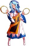  1girl alphes_(style) blue_eyes blue_hair blue_hood blush clenched_hands closed_mouth commentary_request dairi dress frills full_body hands_up holding_hoop hood hood_up hoop jewelry kesa kumoi_ichirin large_variant_set long_hair long_sleeves looking_to_the_side multicolored_dress necklace parody pendant smile socks solo standing style_parody tachi-e touhou transparent_background variant_set wide_sleeves 