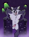  alien anthro canid canine canis claws digital_media_(artwork) fur humanoid_penis macro male mammal monster nicnak044 nipples nude open_mouth paws penis pose simple_background size_difference smile solo tongue wolf 