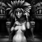 1:1 absurd_res american_mythology animal_humanoid anthro aztec aztec_mythology big_breasts breasts claws clothing deity digital_media_(artwork) fangs feathered_scalie feathered_snake feathers female hat headgear headwear hi_res humanoid hyenamexa looking_at_viewer mammal mayan mesoamerican_mythology monochrome mostly_nude mythological_creature mythological_scalie mythology nipples nude quetzalcoatl reptile ruins scales scalie smile snake solo teeth tongue tongue_out