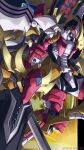  absurdres armor artist_name black_armor black_border border character_request duel_monster highres mecha red_armor robot solo yellow_background yu-gi-oh! zealmaker 