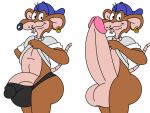 2016 anthro backwards_baseball_cap backwards_hat balls baseball_cap big_balls big_butt big_penis blue_baseball_cap bottomless bottomless_anthro bottomless_male brown_body brown_fur butt capitol_critters cheek_tuft chin_tuft clothed clothing clothing_lift colored_nails digital_drawing_(artwork) digital_media_(artwork) ear_piercing ear_ring erection erection_under_speedo erection_under_thong facial_tuft flat_colors foreskin fur genitals glance grey_clothing grey_shirt grey_topwear hairless_tail hanna-barbera hat headgear headwear heavymetalrules huge_balls huge_penis humanoid_genitalia humanoid_penis hyper hyper_balls hyper_genitalia hyper_penis jammett looking_at_viewer male mammal multicolored_body multicolored_fur murid murine nails pecs penis piercing pink_foreskin pinup pose raised_tail rat ribs ring_piercing rodent shirt shirt_lift simple_background smile smiling_at_viewer solo speedo standing swimwear tail tan_balls tan_body tan_fur tan_penis thong topwear tuft two_tone_body two_tone_fur underwear whisker_spots whiskers white_background white_sclera