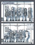  6+girls :| abrek_(sentinel_girls) absurdres against_wall ahoge anita_(sentinel_girls) arms_at_sides averting_eyes bent_over blazer boots braid closed_mouth commentary crown_braid dezik_(sentinel_girls) double_finger_gun dress everyone expressionless finger_gun greyscale group_picture hammerhead_shark hector_(sentinel_girls) highres holding holding_stuffed_toy jacket jitome knees_apart_feet_together krasavka_(sentinel_girls) lisichka_(sentinel_girls) long_hair long_sleeves looking_at_viewer military_uniform monochrome multiple_girls multiple_views necktie nijuusanninme_no open_clothes open_jacket own_hands_together pantyhose poster_(object) sentinel_girls shadow shirt side-by-side skirt skirt_set smile smiley_hair_ornament snezhinka_(sentinel_girls) straight-on stuffed_animal stuffed_shark stuffed_toy sweatdrop translated v zvyozdochka_(sentinel_girls) 