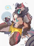 abs anthro athletic_wear baseball_cap biceps big_muscles big_pecs bodily_fluids bottle bottomwear canid canine canis clothed clothing container domestic_dog exercise eyes_closed fur gym gym_bottomwear gym_shorts hair hat headgear headwear heat_(temperature) hi_res male mammal muscular muscular_anthro muscular_male nipples open_clothing open_mouth open_shirt open_topwear overcyan partially_clothed pecs raised_clothing raised_shirt raised_topwear shirt shirt_up shorts simple_background solo sweat sweatdrop tail teeth tongue tongue_out topless topless_anthro topless_male topwear water_bottle weightlifting weights workout
