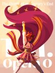  1girl animal_ears cape clenched_hand crown dark-skinned_female dark_skin english_text gribberoni hand_up highres horse_ears horse_girl horse_race_tests jovial_merryment midriff one_eye_closed orange_hair poster_(medium) red_cape shirt short_hair solo sparkle thighhighs umamusume white_shirt white_thighhighs zettai_ryouiki 