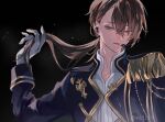  1boy absurdres black_background ear_piercing earrings gloves headset highres jewelry kenmochi_touya male_focus nijisanji open_mouth piercing purple_eyes purple_hair solo sumi_(n29250) twitter_username virtual_youtuber white_gloves 