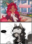5_fingers anthro bodily_fluids clothed clothing dialogue english_text female female/female fingers fur hair hi_res holidays humor inner_ear_fluff mammal procyonid racc_(raccoattack) raccoattack raccoon snot solo speech_bubble tail tears text tuft valentine&#039;s_day vr_headset whiskers