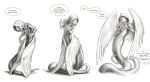 12-tf 2019 anthro apode back_wings clothed clothing dialogue draconcopode english_text feathered_wings feathers female gender_transformation hi_res human_to_anthro legless looking_down_at_self monochrome mtf_transformation naga open_mouth scales serpentine shaded shadow simple_background smile solo species_transformation speech_bubble standing terralux text transformation transformation_sequence white_background wings