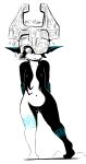 armor bare_breasts black_body blue_markings blush breasts clitoral_hood digital_media_(artwork) female full-length_portrait genitals hair headgear helmet hi_res humanoid imp markings midna monochrome navel nintendo nipples nude one_eye_obstructed pointy_ears portrait shy simple_background small_breasts snaggle_tooth solo standing the-minuscule-task the_legend_of_zelda twilight_princess vulva white_body