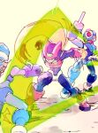  96uni69 arm_cannon armor battle blonde_hair energy_sword forehead_jewel helmet holding holding_sword holding_weapon long_hair mega_man_(series) mega_man_zero_(series) pantheon_(mega_man) red_armor red_helmet sword weapon z_saber zero(z)_(mega_man) zero_(mega_man) 