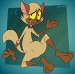 2024 anthro artist_name black_eyes black_nose brown_body brown_ears brown_fur brown_tail bunnicula_(series) chester_(bunnicula) collar digital_media_(artwork) domestic_cat felid feline felis fur gavanzude hi_res looking_at_viewer male mammal multicolored_body multicolored_fur one_eye_half-closed red_collar sitting smile solo tail text two_tone_body two_tone_fur yellow_sclera