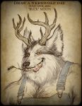  2016 absurd_res anthro body_hair canid canine canis chest_hair grin hi_res horn hybrid looking_at_viewer male mammal sean_platter sharp_teeth smile teeth were werecanid werecanine werewolf wolf yellow_eyes 