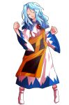  1girl alphes_(style) blue_hair clenched_hands closed_eyes commentary_request dairi dress frills full_body hands_up happy jewelry kesa kumoi_ichirin large_variant_set long_hair long_sleeves multicolored_dress necklace open_mouth parody pendant smile socks solo standing style_parody tachi-e touhou transparent_background variant_set wide_sleeves 